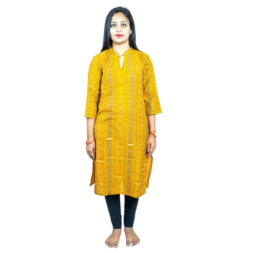 Amfyn Women's Sambalpuri Certified Handloom Pure Cotton Straight Kurti (Yellow)