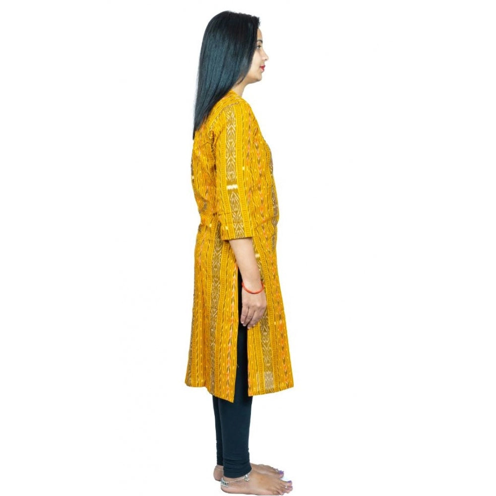 Amfyn Women's Sambalpuri Certified Handloom Pure Cotton Straight Kurti (Yellow)