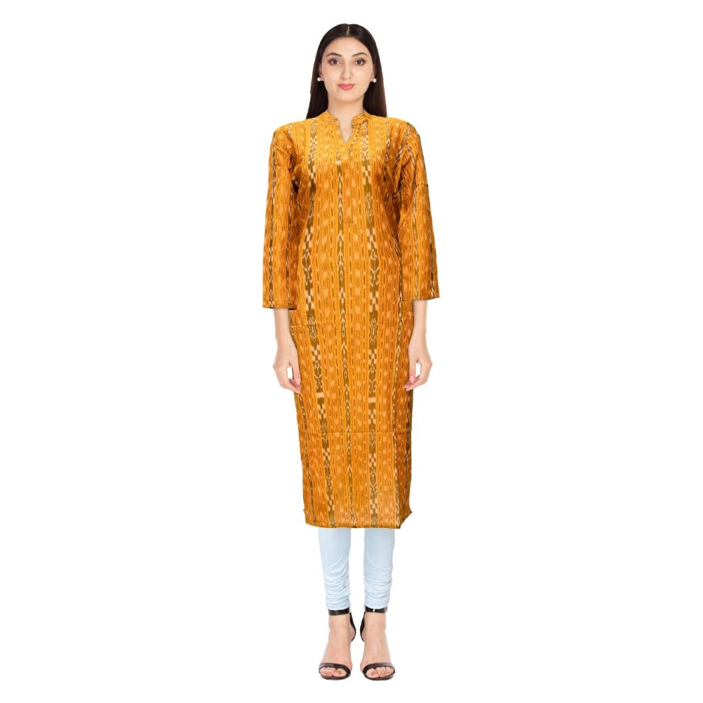 Amfyn Women's Sambalpuri Certified Handloom Cotton Straight Kurti (Mustard Yellow)