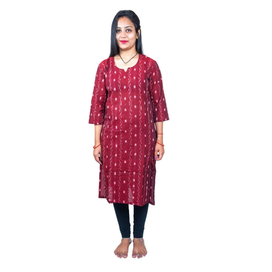 Amfyn Women's Sambalpuri Certified Handloom Pure Cotton Straight Kurti (Maroon)