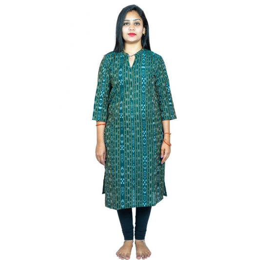 Amfyn Women's Sambalpuri Certified Handloom Pure Cotton Straight Kurti (Green)