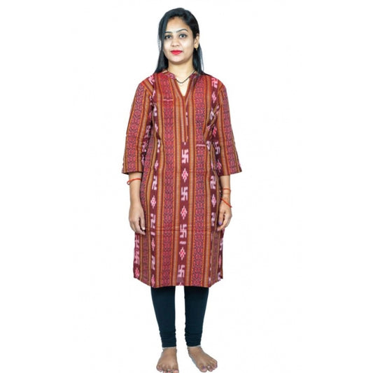 Amfyn Women's Sambalpuri Certified Handloom Pure Cotton Straight Kurti (Maroon)