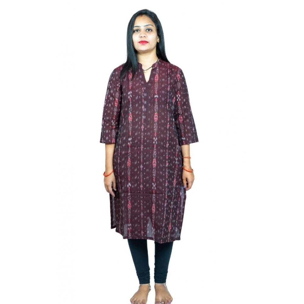 Amfyn Women's Sambalpuri Certified Handloom Pure Cotton Straight Kurti (Brown)