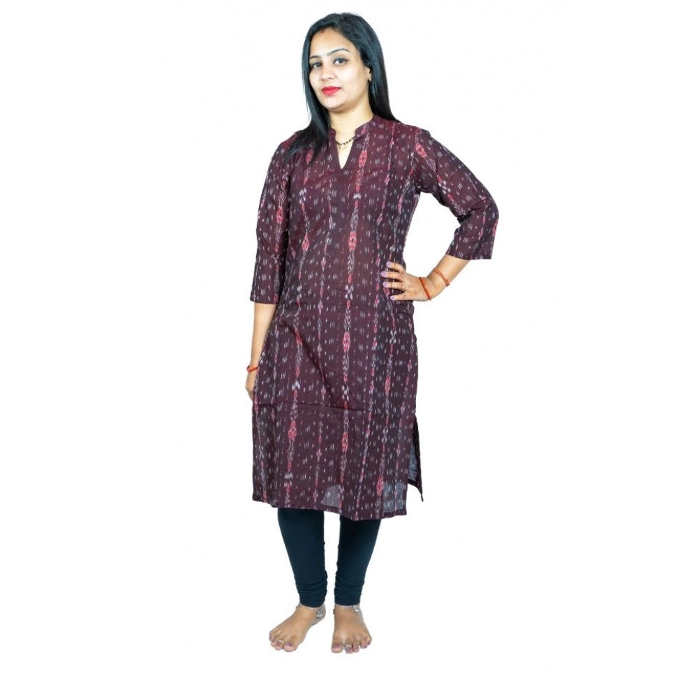 Amfyn Women's Sambalpuri Certified Handloom Pure Cotton Straight Kurti (Brown)