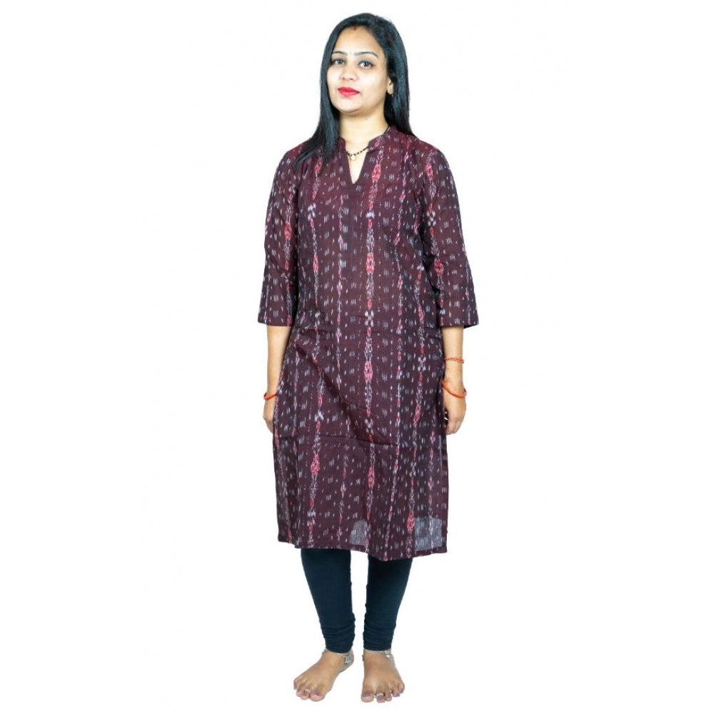 Amfyn Women's Sambalpuri Certified Handloom Pure Cotton Straight Kurti (Brown)