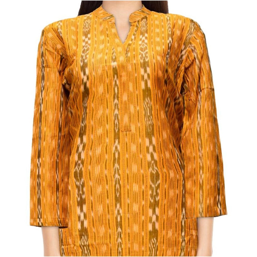 Amfyn Women's Sambalpuri Certified Handloom Cotton Straight Kurti (Mustard Yellow)