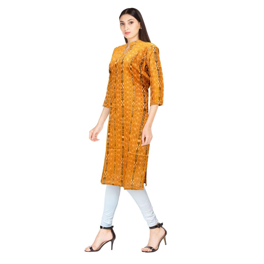 Amfyn Women's Sambalpuri Certified Handloom Cotton Straight Kurti (Mustard Yellow)