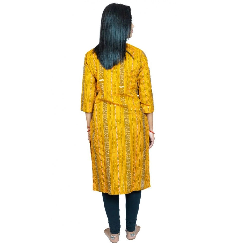 Amfyn Women's Sambalpuri Certified Handloom Pure Cotton Straight Kurti (Yellow)