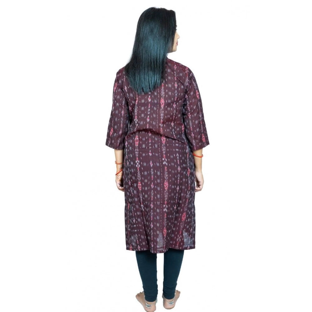 Amfyn Women's Sambalpuri Certified Handloom Pure Cotton Straight Kurti (Brown)