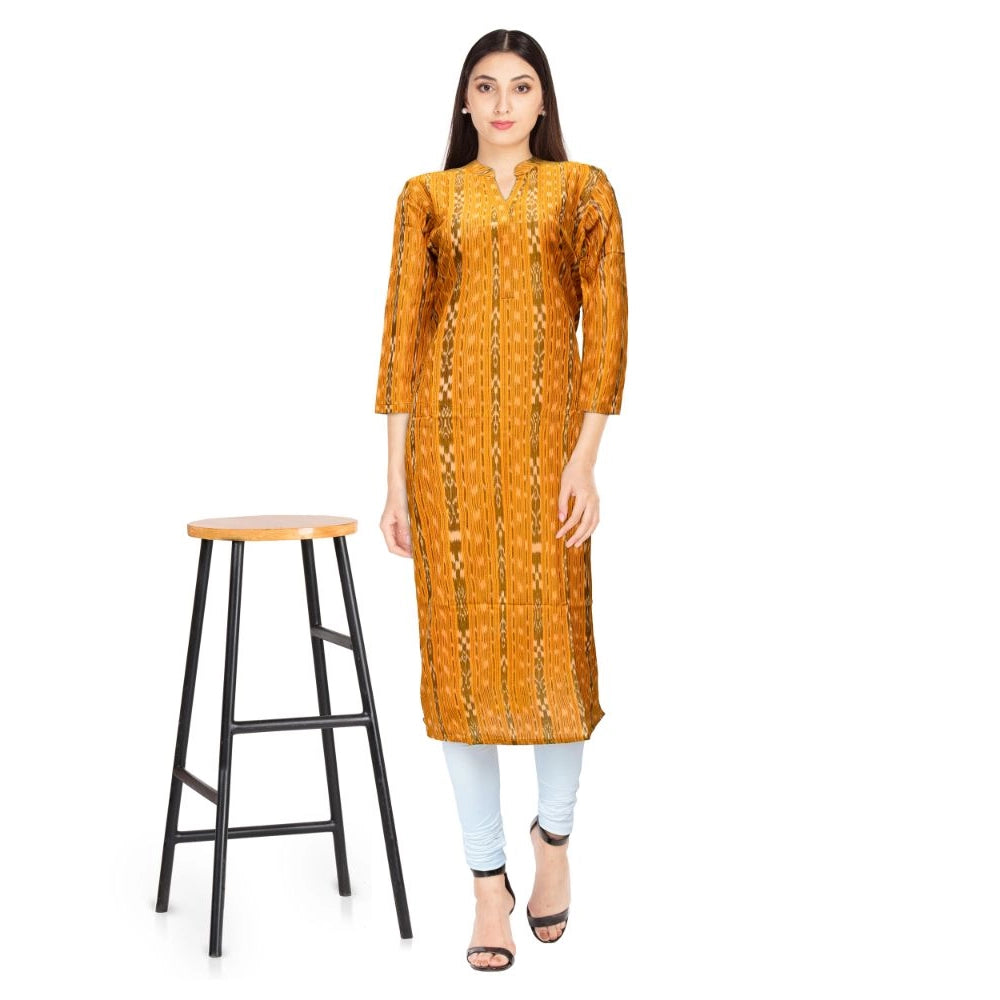 Amfyn Women's Sambalpuri Certified Handloom Cotton Straight Kurti (Mustard Yellow)