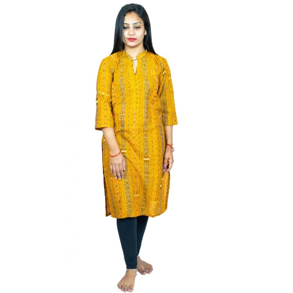 Amfyn Women's Sambalpuri Certified Handloom Pure Cotton Straight Kurti (Yellow)