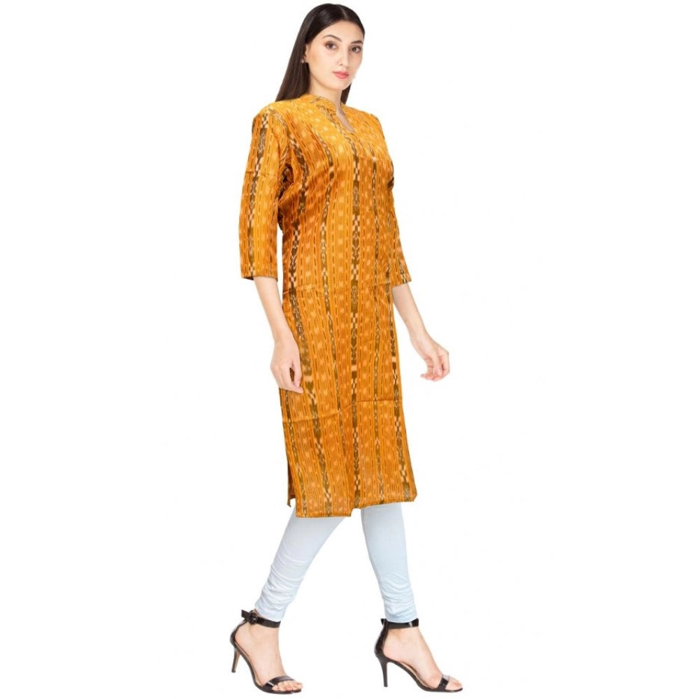 Amfyn Women's Sambalpuri Certified Handloom Cotton Straight Kurti (Mustard Yellow)