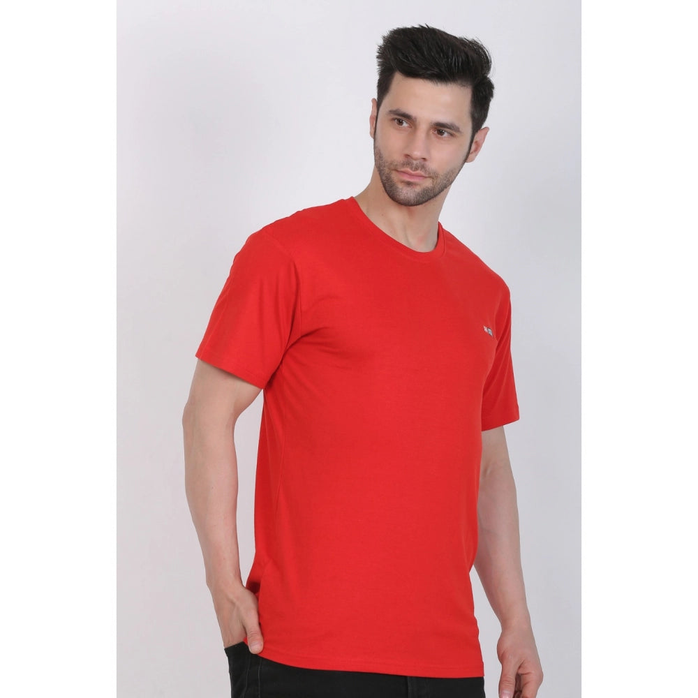 Amfyn Men's Cotton Jersey Round Neck Plain Tshirt (Red)