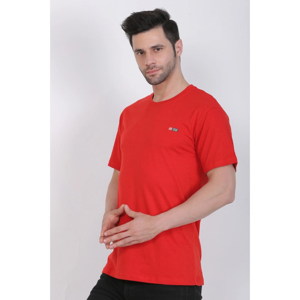 Amfyn Men's Cotton Jersey Round Neck Plain Tshirt (Red)