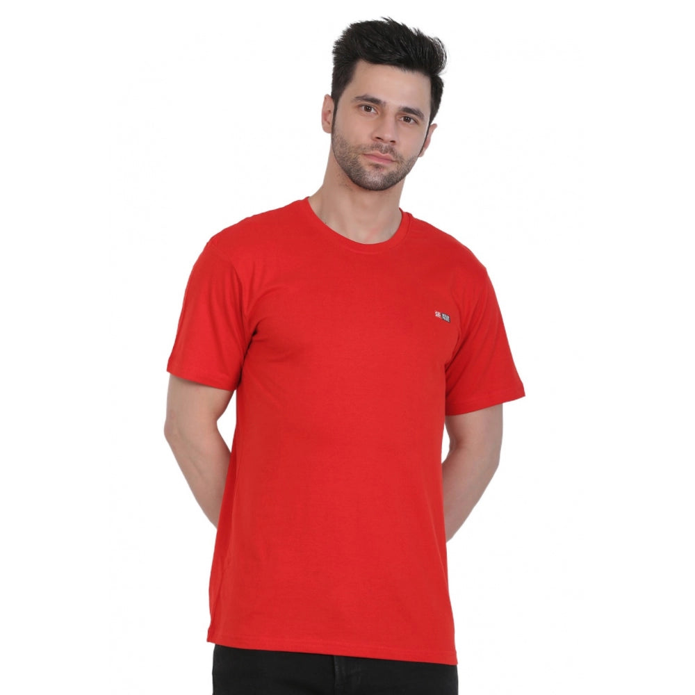 Amfyn Men's Cotton Jersey Round Neck Plain Tshirt (Red)