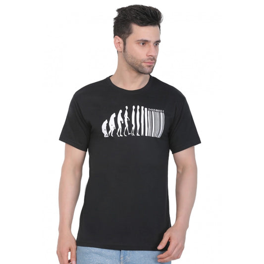 Fashion Men's Cotton Jersey Round Neck Printed Tshirt (Black)