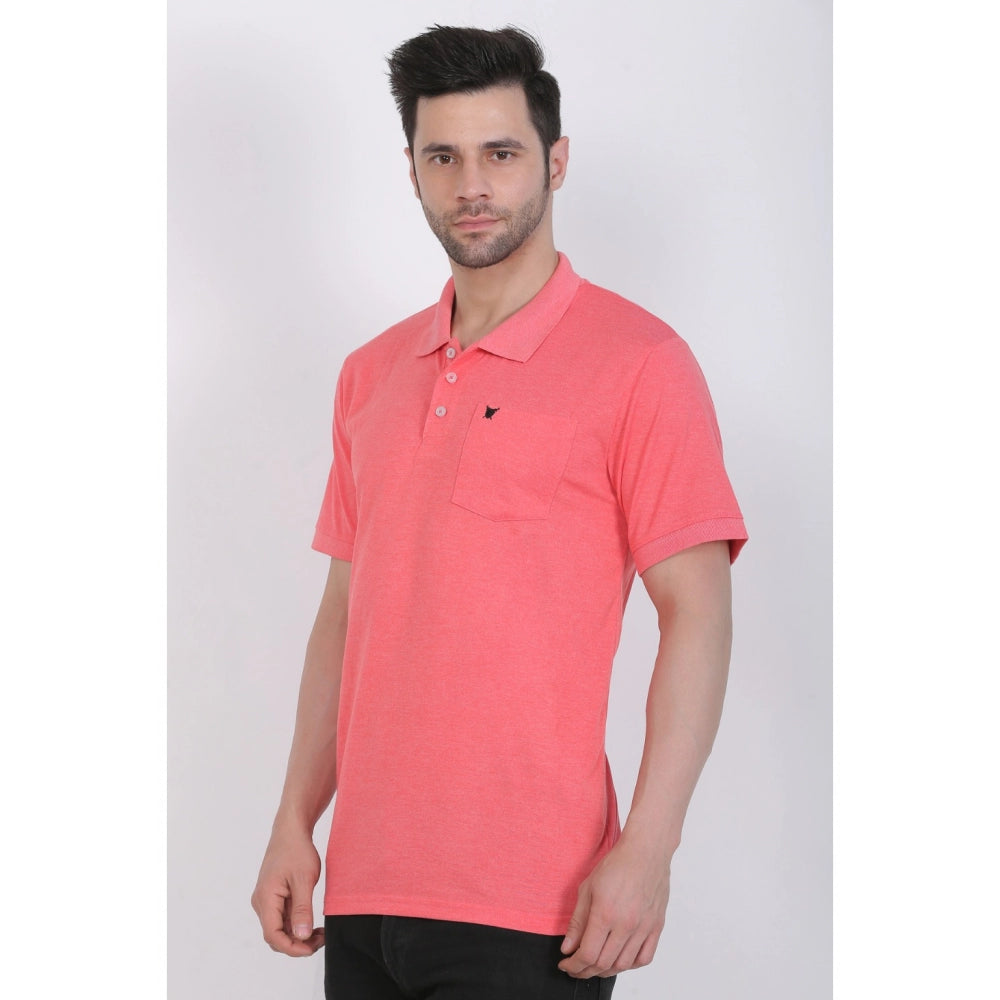 Amfyn Men's Poly Viscose Polo Plain Tshirt (Red Melange)