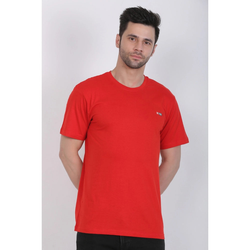 Amfyn Men's Cotton Jersey Round Neck Plain Tshirt (Red)