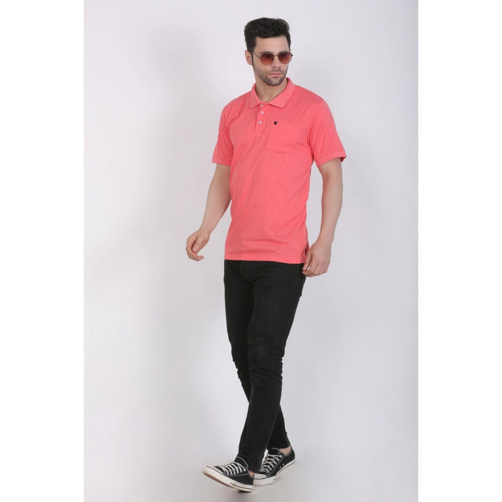 Amfyn Men's Poly Viscose Polo Plain Tshirt (Red Melange)