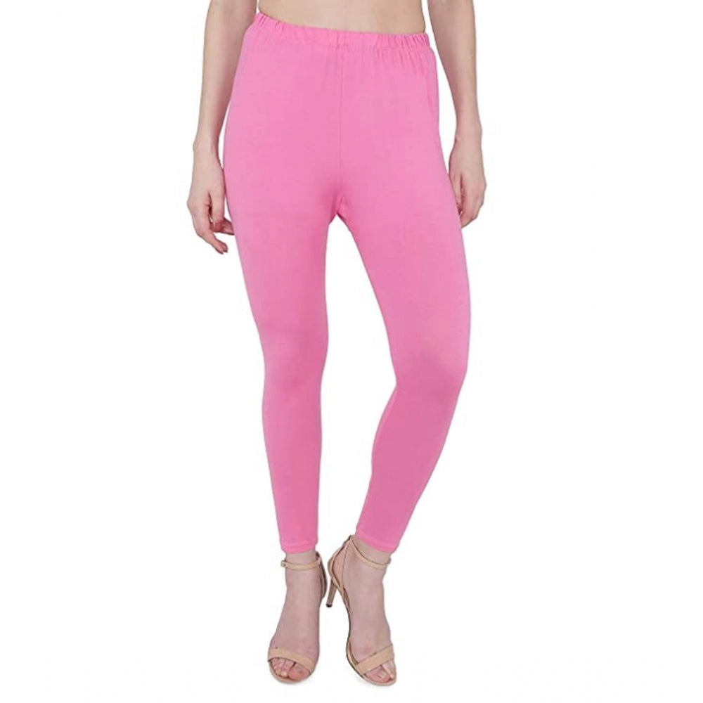 Amfyn Women's Cotton Stretchable Skin Fit Ankle Length Leggings (Pink)