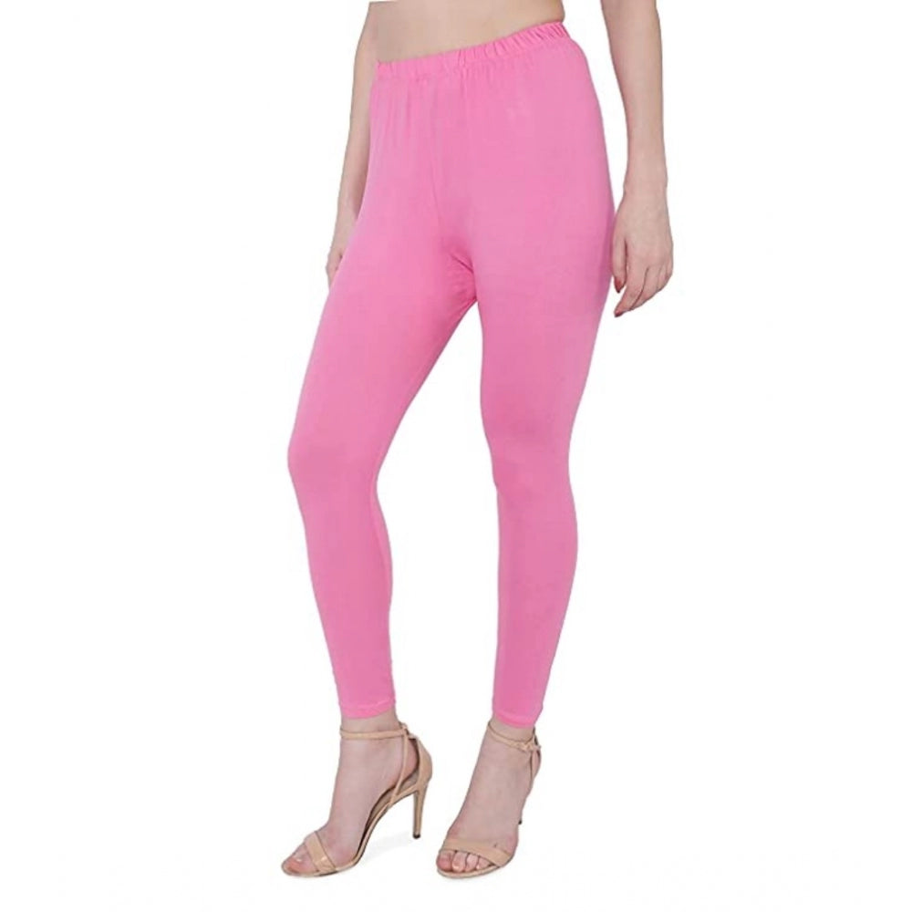 Amfyn Women's Cotton Stretchable Skin Fit Ankle Length Leggings (Pink)