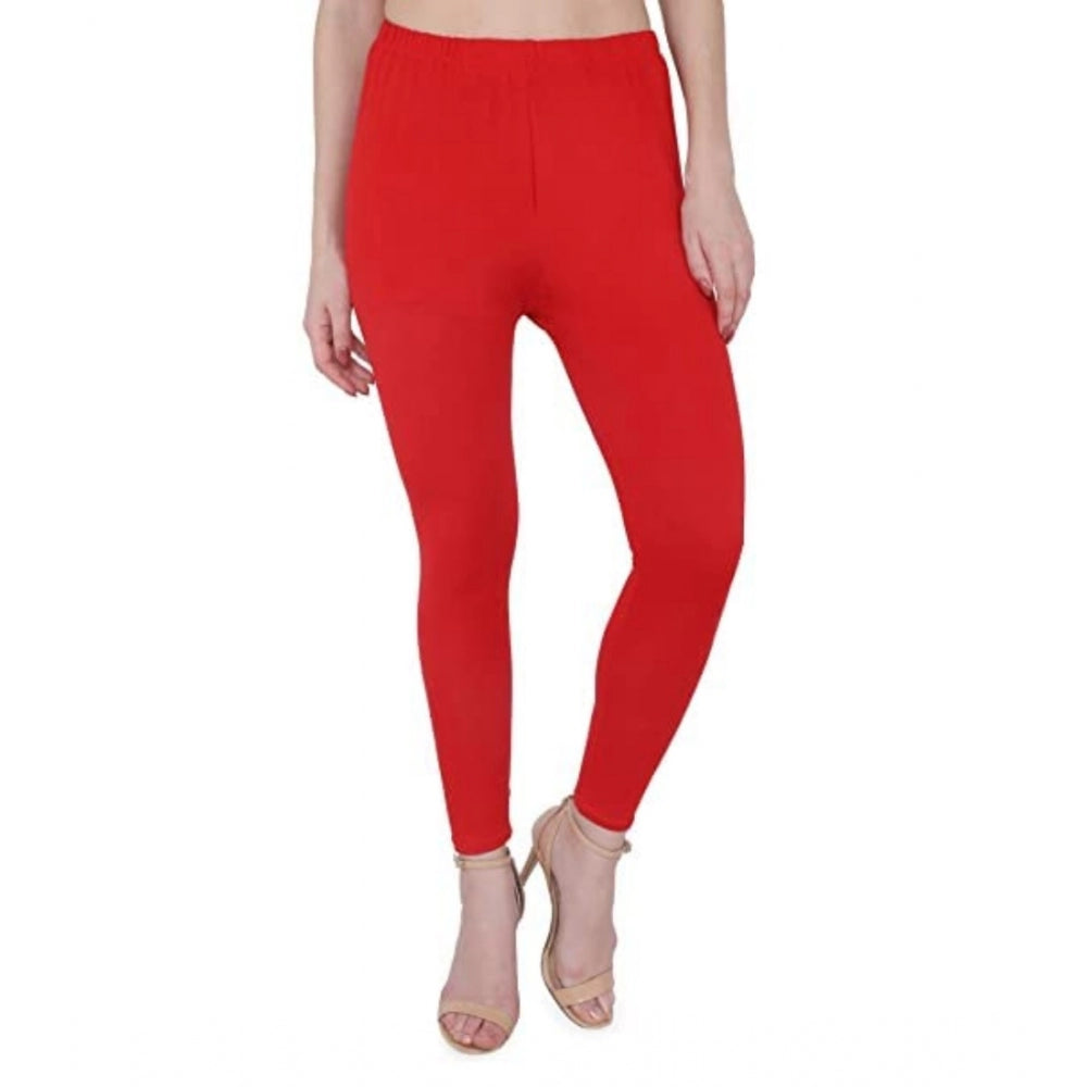 Amfyn Women's Cotton Stretchable Skin Fit Ankle Length Leggings (Red)