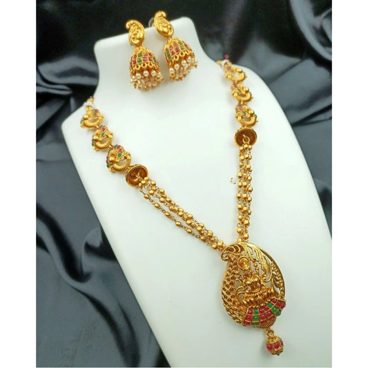 Fashion Women's Traditional Temple Necklace and Earrings Set in Gold (Multi Color, Free Size)