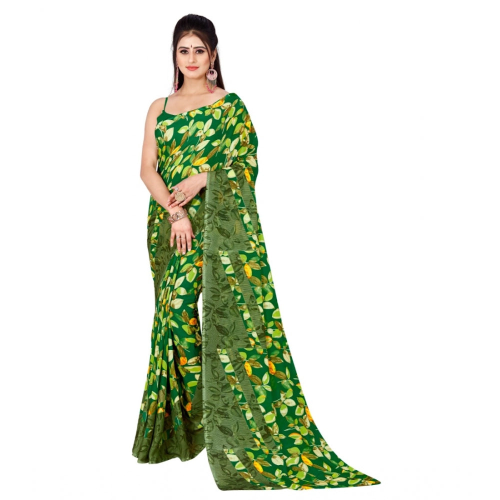 Amfyn Women's Poly Georgette Printed Saree Without Blouse (Green)