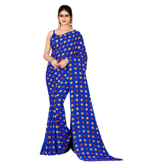 Amfyn Women's Poly Georgette Printed Saree Without Blouse (Blue)