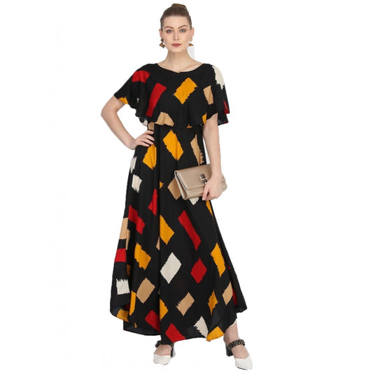Fashion Women's Crepe Printed Half Sleeves Full Length Gown(Multi)