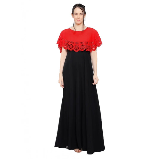 Fashion Women's Crepe Solid Sleeveless Full Length Gown(Red Black)
