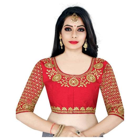 Fashion Women's Half Sleeve Ultra satin Readymade Blouse (Red, Free Size: Up To 34 Inch)