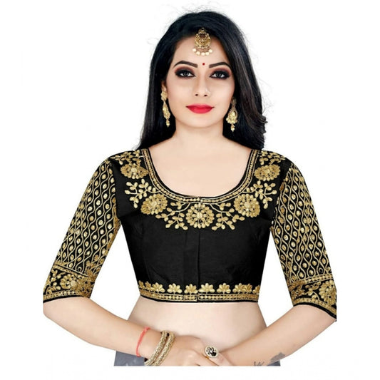 Fashion Women's Half Sleeve Ultra satin Readymade Blouse (Black, Free Size: Up To 34 Inch)