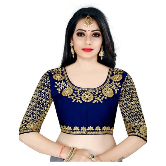 Fashion Women's Half Sleeve Ultra satin Readymade Blouse (Navy Blue, Free Size: Up To 34 Inch)