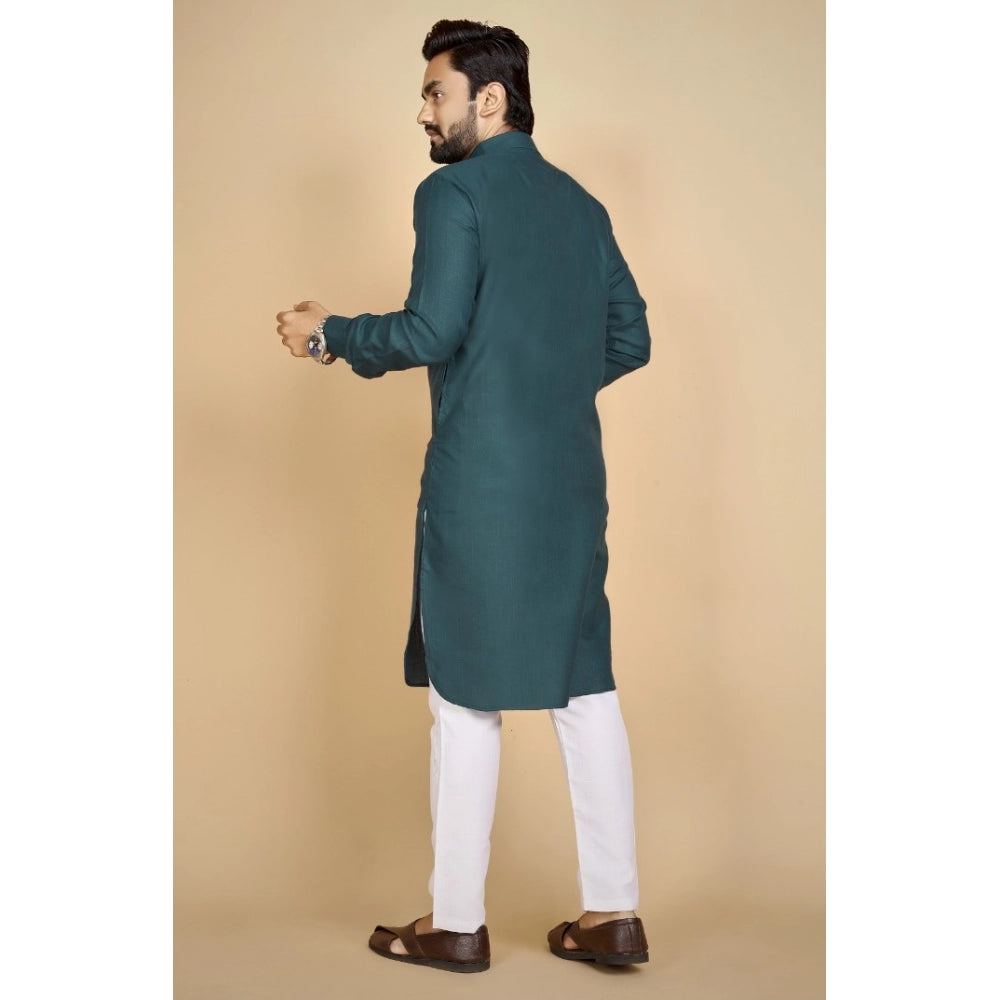 Amfyn Men's Cotton Blend Solid Full Sleeve Knee Length Kurta (Green)