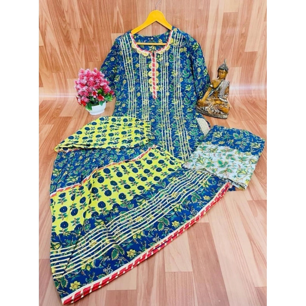 Amfyn Women's Full Gota Work Cotton Kurti And Sharara With Dupatta Set (Multi Color)