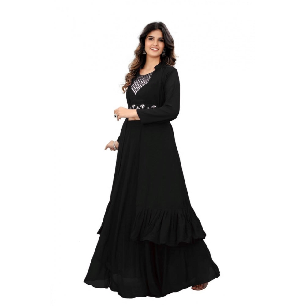 Amfyn Women's Embroidery Gotapatti Work Georget Long Gown (Black)