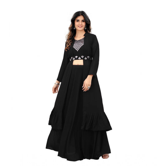 Amfyn Women's Embroidery Gotapatti Work Georget Long Gown (Black)