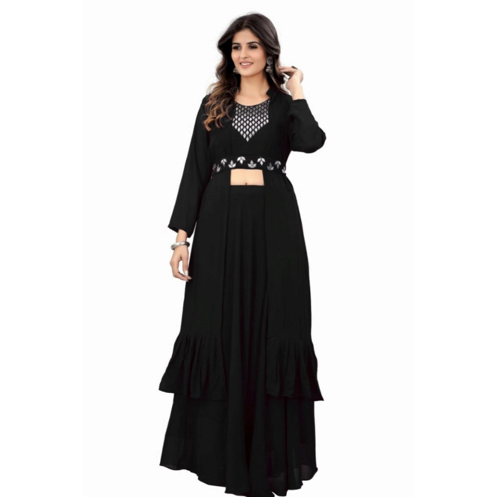 Amfyn Women's Embroidery Gotapatti Work Georget Long Gown (Black)