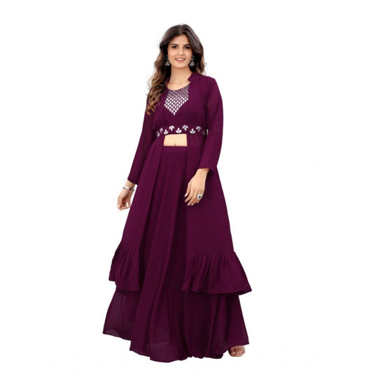 Amfyn Women's Embroidery Gotapatti Work Georget Long Gown (Wine)