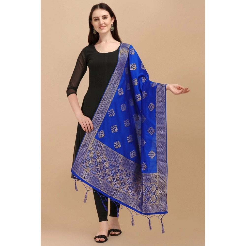 Amfyn Women's Silk Pure Zari weaving Duppatta (Royal Blue, Length: 2-2.3 Mtrs)