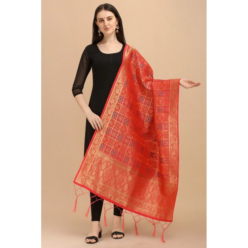 Amfyn Women's Silk Pure weaving Work Duppatta (Red, Length: 2-2.3 Mtrs)