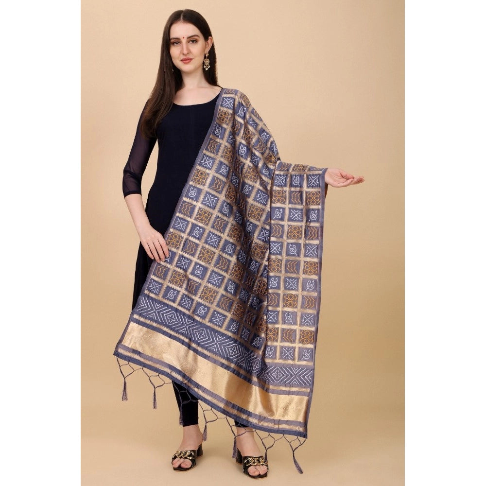 Amfyn Women's Silk Pure weaving Work Duppatta (Grey, Length: 2-2.3 Mtrs)