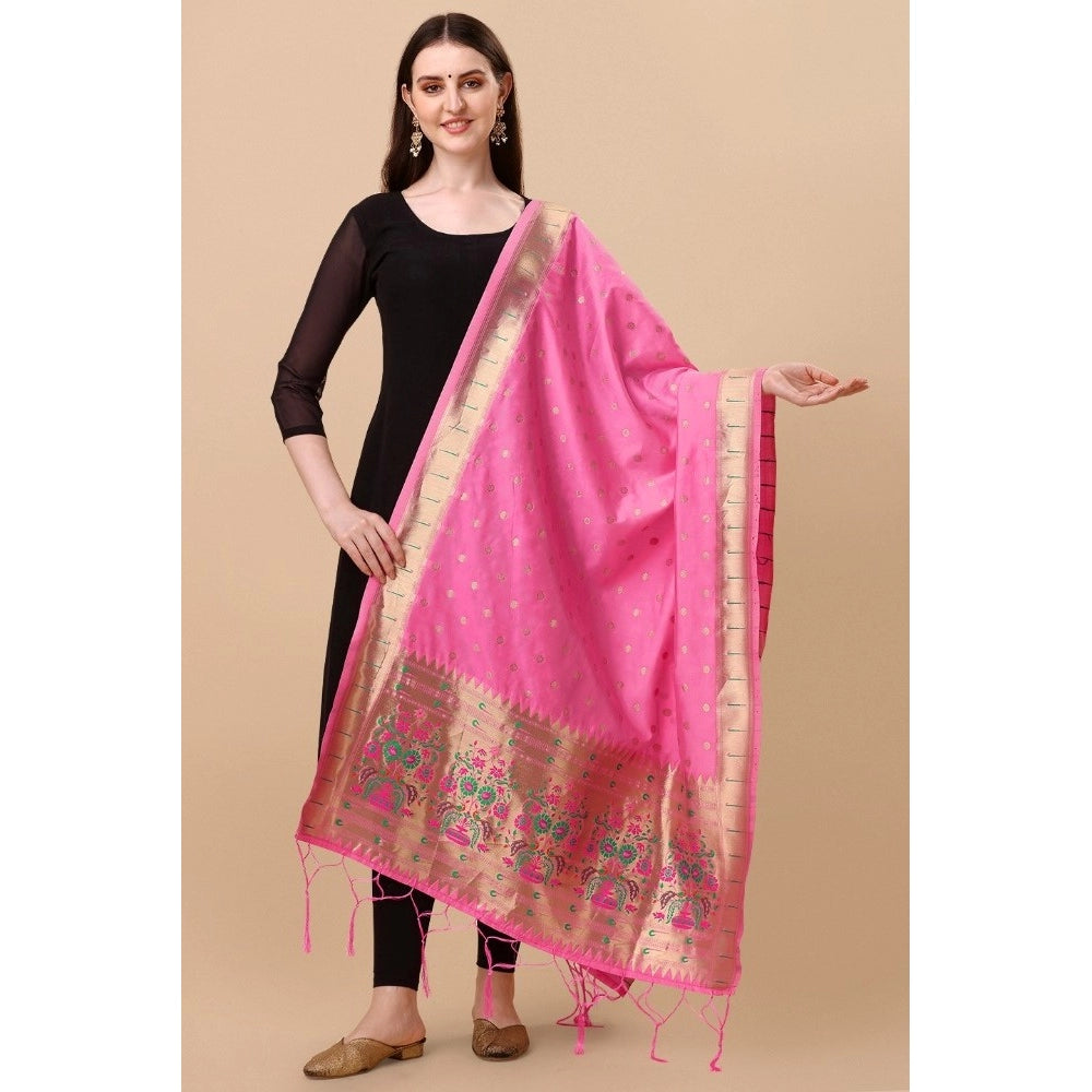 Amfyn Women's Silk Pure Zari weaving Duppatta (Light Pink, Length: 2-2.3 Mtrs)