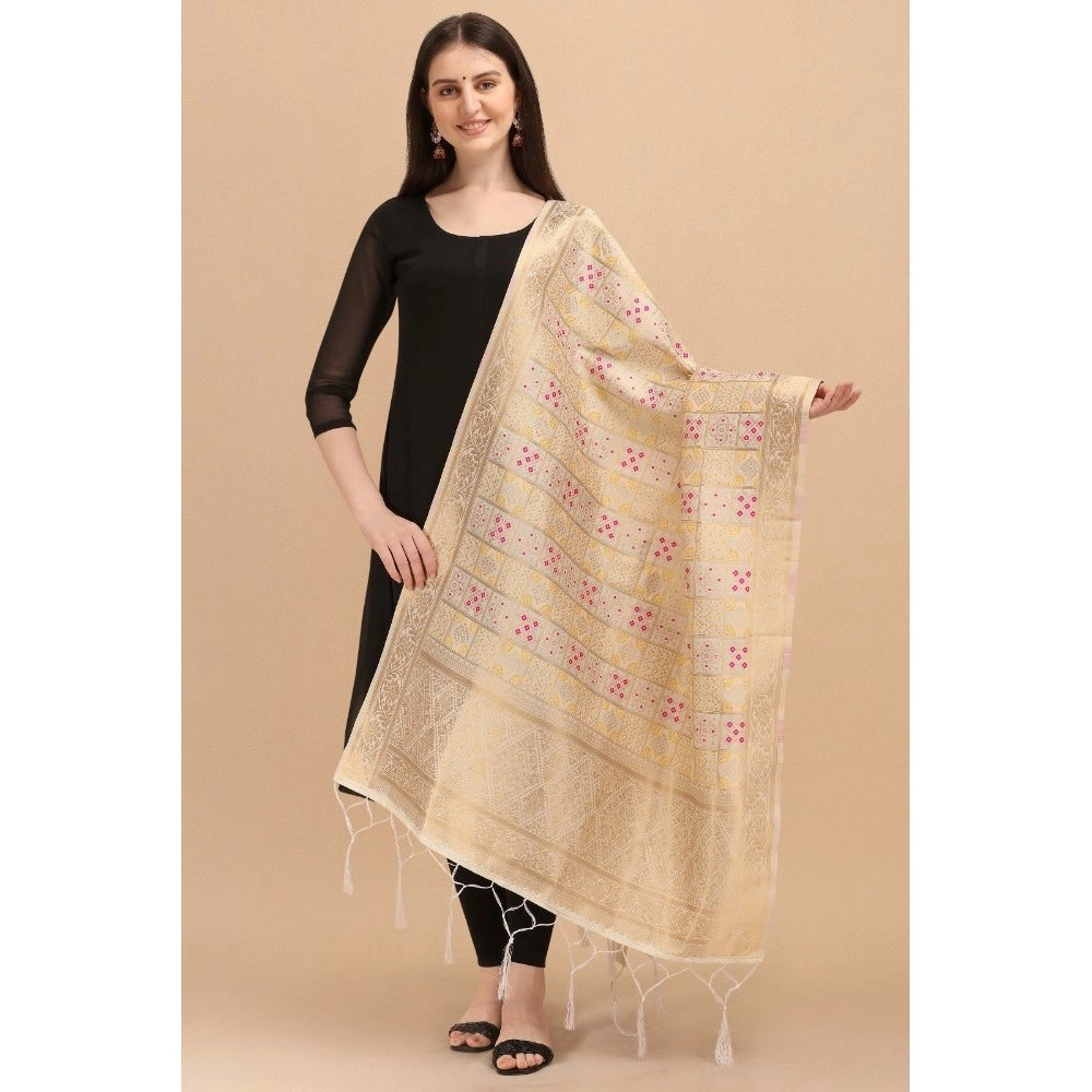 Amfyn Women's Silk Pure weaving Work Duppatta (Off White, Length: 2-2.3 Mtrs)