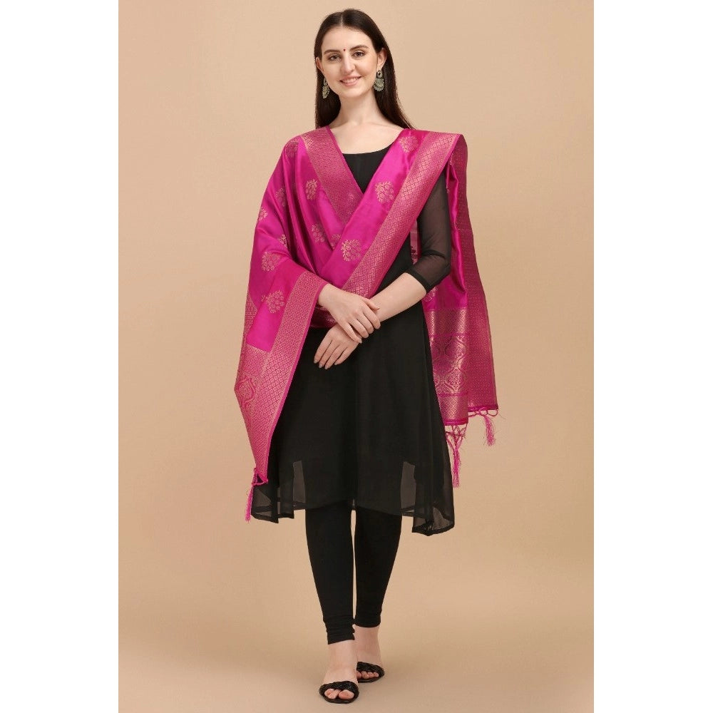 Amfyn Women's Silk Pure Zari weaving Duppatta (Pink, Length: 2-2.3 Mtrs)