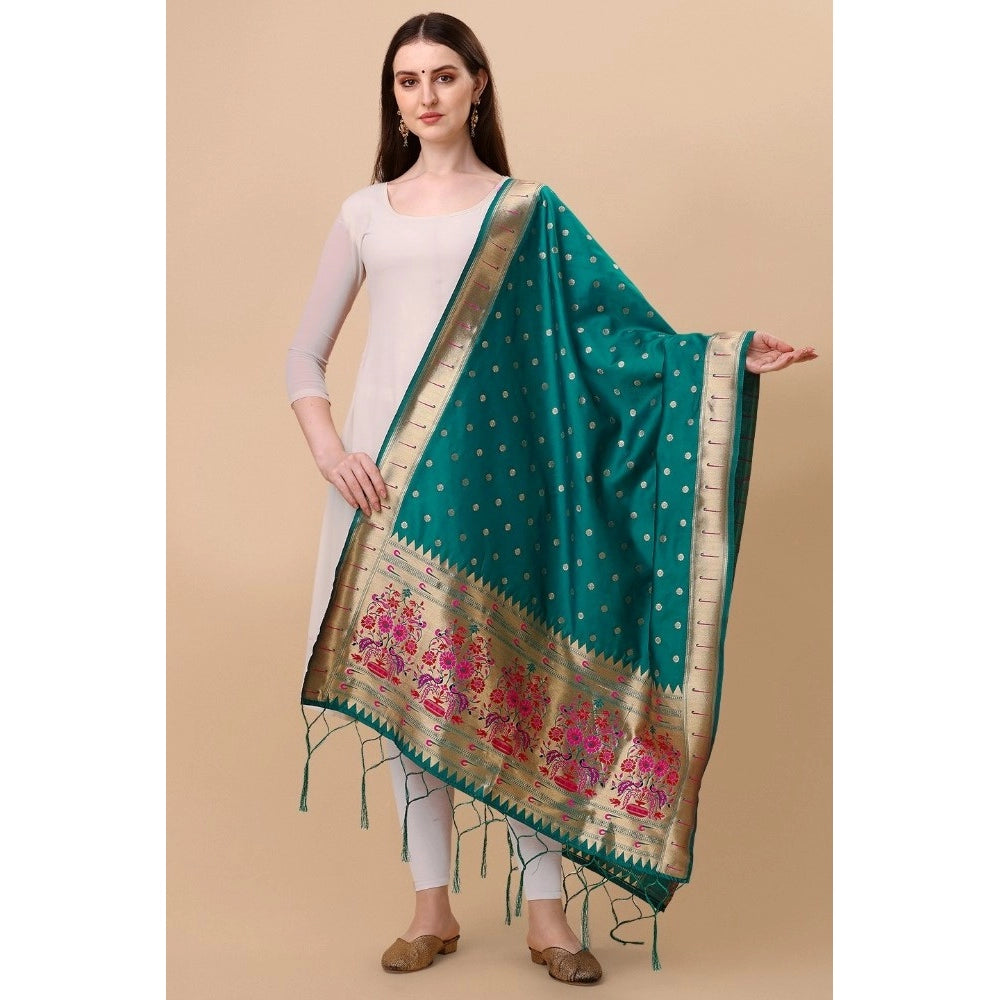 Amfyn Women's Silk Pure Zari weaving Duppatta (Rama, Length: 2-2.3 Mtrs)