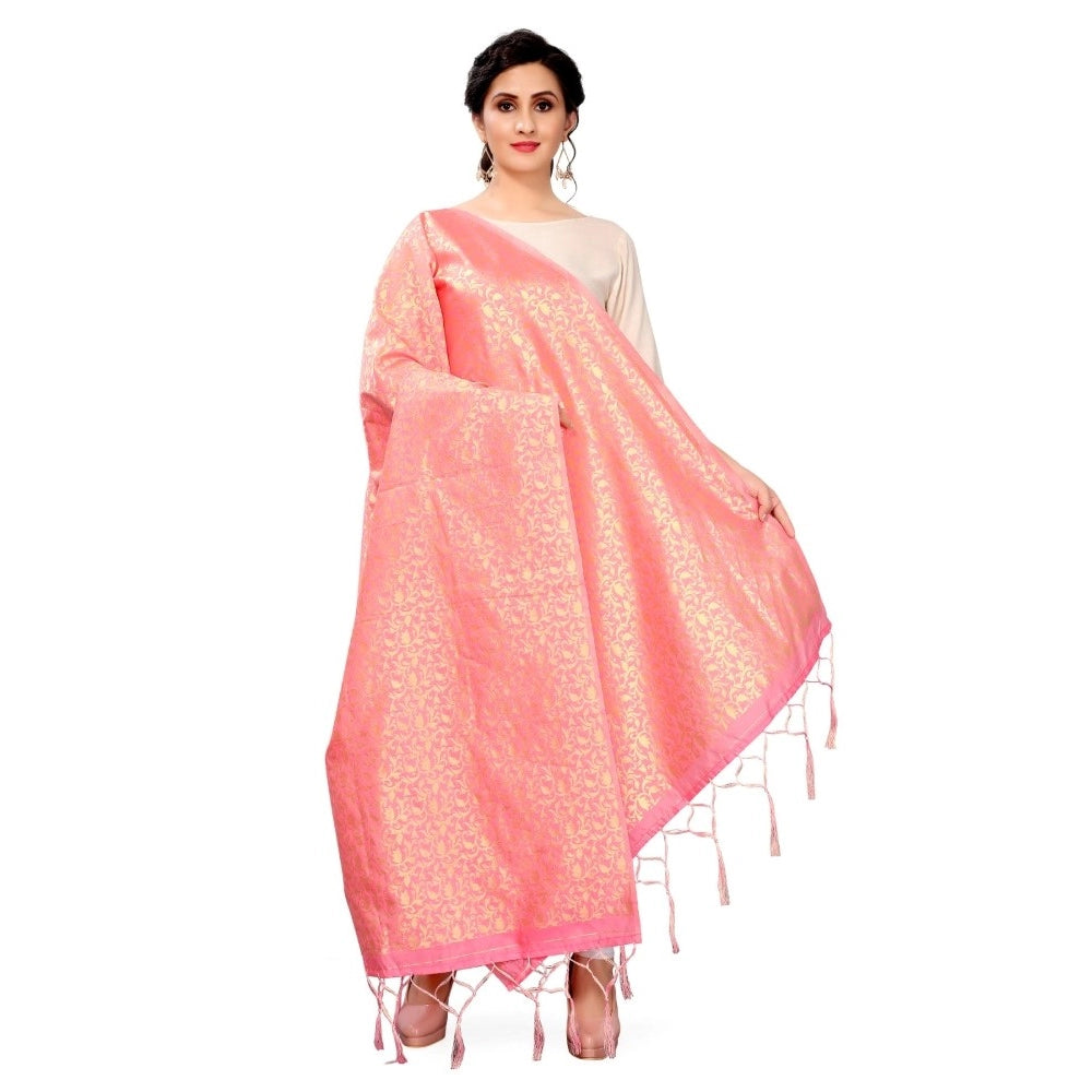 Amfyn Women's Silk Pure weaving Work Duppatta (Light Pink, Length: 2-2.3 Mtrs)