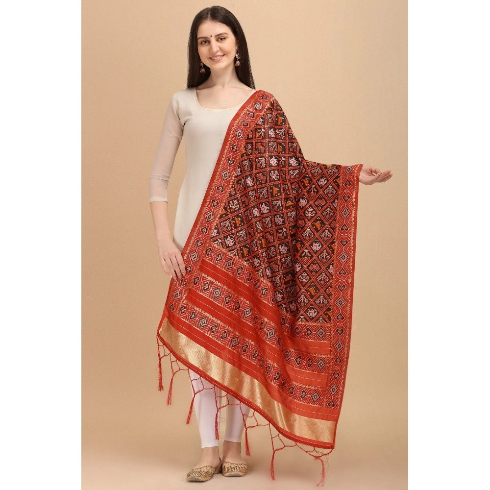 Amfyn Women's Silk Pure Zari weaving Duppatta (Maroon, Length: 2-2.3 Mtrs)