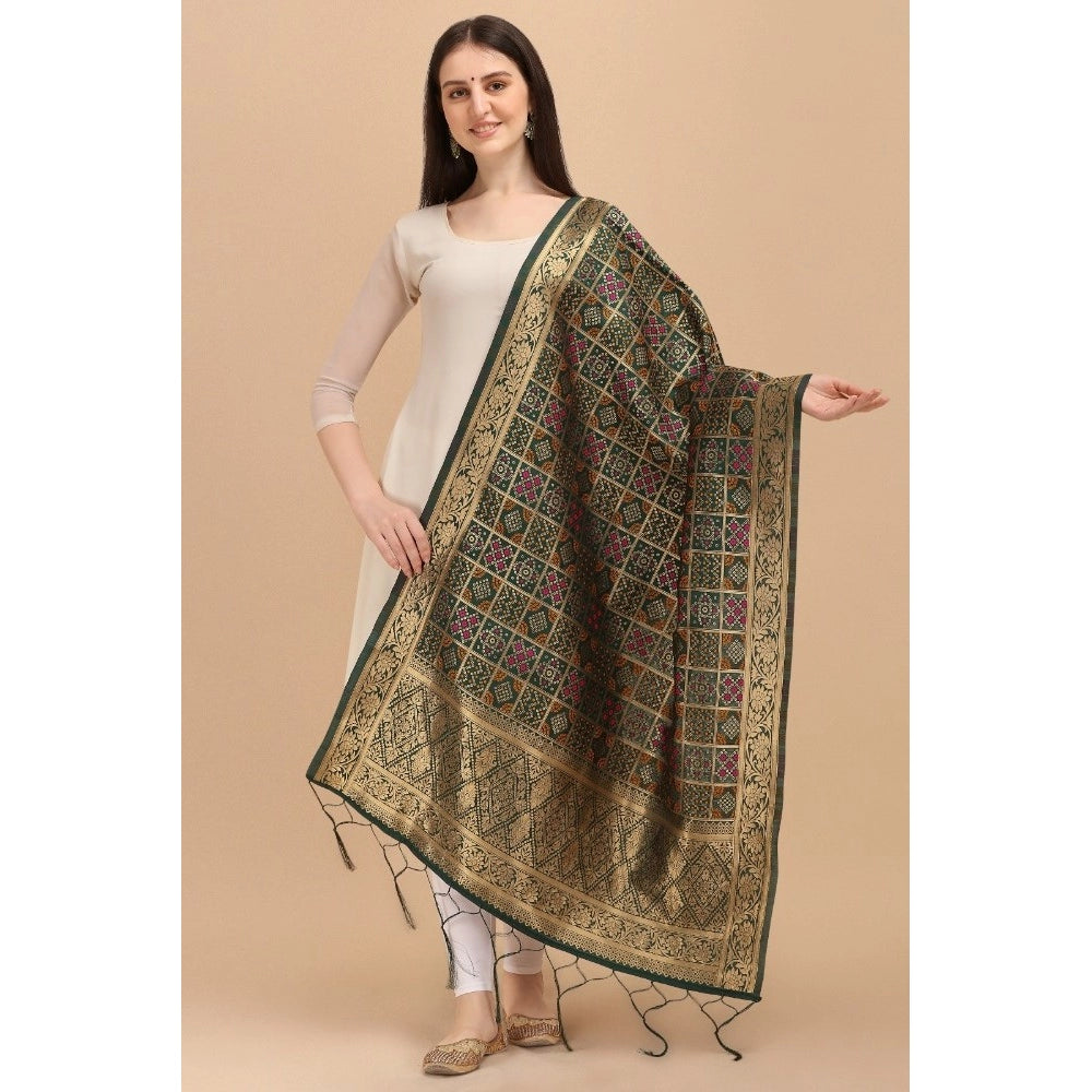 Amfyn Women's Silk Pure weaving Work Duppatta (Green, Length: 2-2.3 Mtrs)